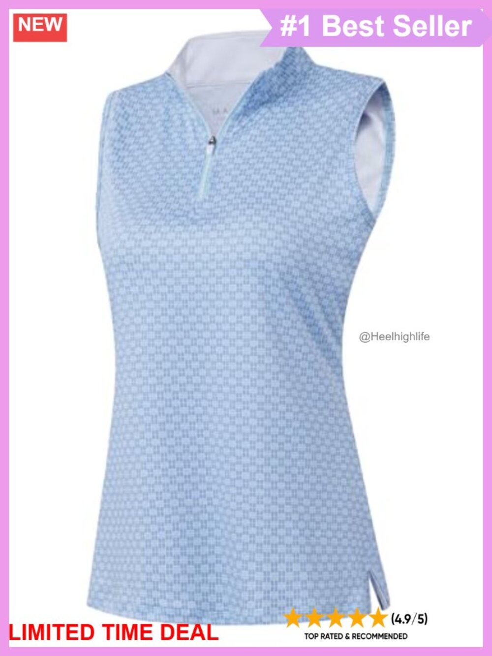 Womens Sleeveless Golf Polo Quarter Zip Mock Neck Moisture Wicking Dry Fit